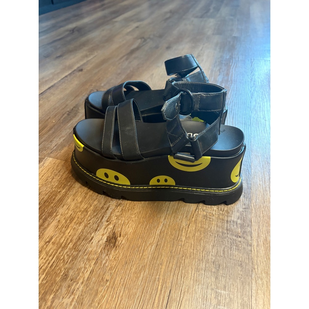 Lamoda Black Smiley Face Platform Sandals Chunky Flatform Strappy Buckle Size 6